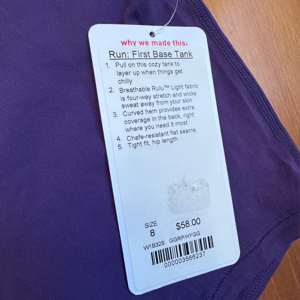 Lululemon run first base tank purple size 6 NWT - Picture 7 of 10